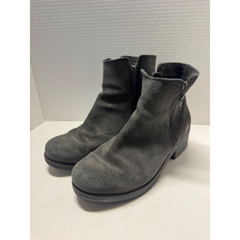 Naot Wander Grey Suede Ankle Boots Dual Zip Block Heel  Womens Size 39 8